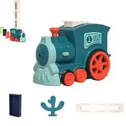 JEWAB Kids Electric Domino Train Set, 100Pcs Fun And Colorful Domino Rally Train Building, Auto Stacking Block Set, Children Creative Toy Game Educational Play For 3-12 Year Old Boys And Girls (A)