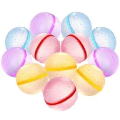 Reusable Water Bomb Balloons Silicone Self Sealing Splash Water Balls With Mesh Bag, Summer Fun Outdoor Toys For Kids, Water Games For Kids Backyard Swimming Pool Waterpark Glitter (12 Packs)