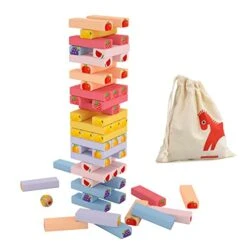 Gentle Monster Wooden Stacking Board Games, 54 Pcs Fruit Colored Tower Building Blocks Games For Kids, Wood Balancing Blocks Montessori Toy Gift For Boys Girls