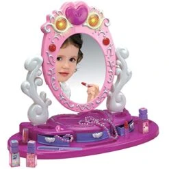 Dresser Vanity Beauty Set - Pink Princess Pretend Play Dressing Table Top Set With Makeup Mirror, Jewelry And Accessories - Music And Lights For Little Girls