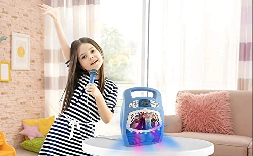 EKids Frozen 2 Bluetooth Portable MP3 Karaoke Machine Player With Light Show Store Hours Of Music With Built In Memory Sing Along Using The Real Working Microphone USB Port To Expand Your Content 4 EKids Frozen 2 Bluetooth Portable MP3 Karaoke Machine Player With Light Show Store Hours Of Music With Built In Memory Sing Along Using The Real Working Microphone USB Port To Expand Your Content - Image 2