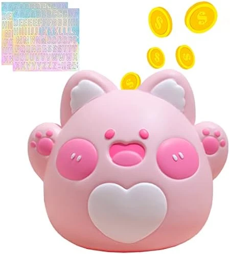 Piggy Bank, Briuhap Cute Cat Piggy Bank For Girls Boys, Unbreakable Plastic Money Coin Bank With DIY Letter Stickers, Great Gifts For Birthday, Christmas, Baby Shower (White) 8 Piggy Bank, Briuhap Cute Cat Piggy Bank For Girls Boys, Unbreakable Plastic Money Coin Bank With DIY Letter Stickers, Great Gifts For Birthday, Christmas, Baby Shower (White) - Image 6