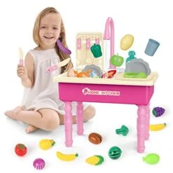 DeAO Kitchen Toy Sink Toys With Cutting Food,Electric Dishwasher Playing Toy With Running Water, Role Playing Game Pretend Food,44 PCS Kitchen Accessories Set For 3 4 5 Years Old Girls Boys -Folkmanis Toys Shop 41FoCmx0IyL