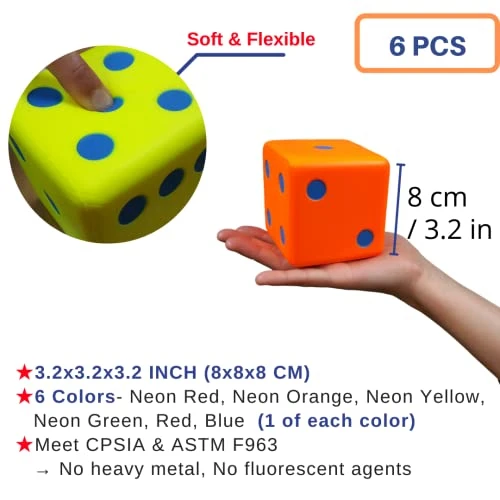 Macro Giant 3.2 Inch PU Soft Foam Playing Dice, Set Of 6, Round Edge, Toy Brick, Board Games, Math Teaching, Family Game, Wedding Games, Kid Toy Gifts, Educational Toy 5 Macro Giant 3.2 Inch PU Soft Foam Playing Dice, Set Of 6, Round Edge, Toy Brick, Board Games, Math Teaching, Family Game, Wedding Games, Kid Toy Gifts, Educational Toy - Image 3