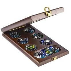 AMEROUS Wooden Mancala Board Game Set With 72+8 Bonus Multi Color Glass Stones - Folding Board - Mancala Instructions - Gift Package, Classic Family Board Game For Kids Adults, Tabletop Version -Folkmanis Toys Shop 41GBUmQWq6L
