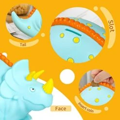 H&W Triceratops Piggy Bank, Large Dinosaur Money Bank, Shatterproof First Coin Bank & Birthday Gift Kids Boys Girls Home Decoration(Blue) 14 H&W Triceratops Piggy Bank, Large Dinosaur Money Bank, Shatterproof First Coin Bank & Birthday Gift Kids Boys Girls Home Decoration(Blue) -Folkmanis Toys Shop 41GNtvYuj4L