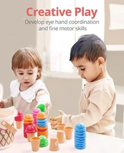 JoyCat Ice Cream Counting And Color Sorting Set For Toddlers And Kids- 65 Pieces, Montessori Stacking Fine Motor Skills Toys, Math Manipulatives Learning Toys With Storage Tub -Folkmanis Toys Shop 41Gc6klER2L