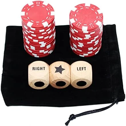 Bilywey Upgrade Left Right Center Dice Game Set With 3Pcs Beech Wood Dices + 36Pcs 11.5g Poker Chips (Red) 10 Bilywey Upgrade Left Right Center Dice Game Set With 3Pcs Beech Wood Dices + 36Pcs 11.5g Poker Chips (Red) - Image 8