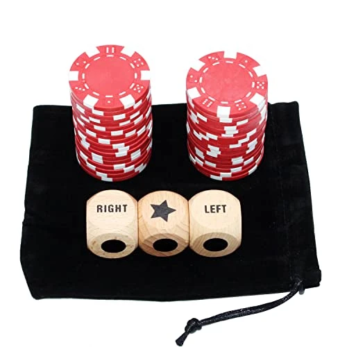 Bilywey Upgrade Left Right Center Dice Game Set With 3Pcs Beech Wood Dices + 36Pcs 11.5g Poker Chips (Red) 3 Bilywey Upgrade Left Right Center Dice Game Set With 3Pcs Beech Wood Dices + 36Pcs 11.5g Poker Chips (Red)