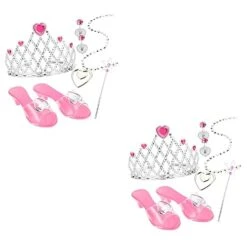 2 Sets Child Princess Jewelry Toys For Little Girls Princess Shoes For Girls Dress-up Crowns Princess Dress Up Girl Tiara Headband Plastic Pink Princess Dress Up Kit Fashion