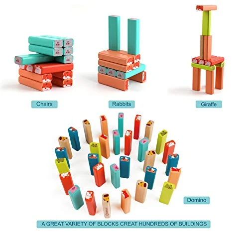 TOP BRIGHT Colored Stacking Board Game For Kids Ages 4-8, 51 Piece Wooden Blocks Toy For Children(New Version ) 5 TOP BRIGHT Colored Stacking Board Game For Kids Ages 4-8, 51 Piece Wooden Blocks Toy For Children(New Version ) - Image 3