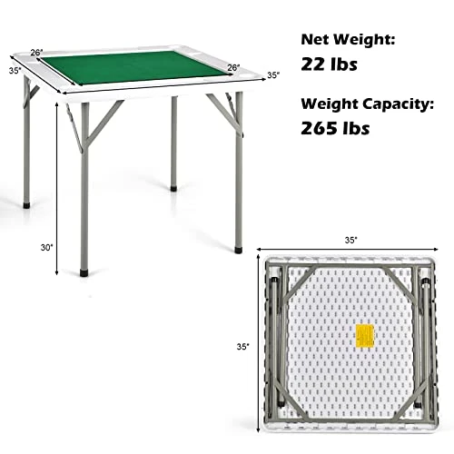 GYMAX Mahjong Table, Folding Square 4 Player Card Table With Cup Holders & Chip Trays, Portable Board Game Domino Table For Mahjong, Poker Blackjack 9 GYMAX Mahjong Table, Folding Square 4 Player Card Table With Cup Holders & Chip Trays, Portable Board Game Domino Table For Mahjong, Poker Blackjack - Image 7