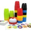 WOBOX Quick Cups Games For Kids,Speed Cup Game Set For Family,54 Cards,24 Cups,24 Stickers,1 Bells,Classi Stacks Cups Set For Kid & Adults