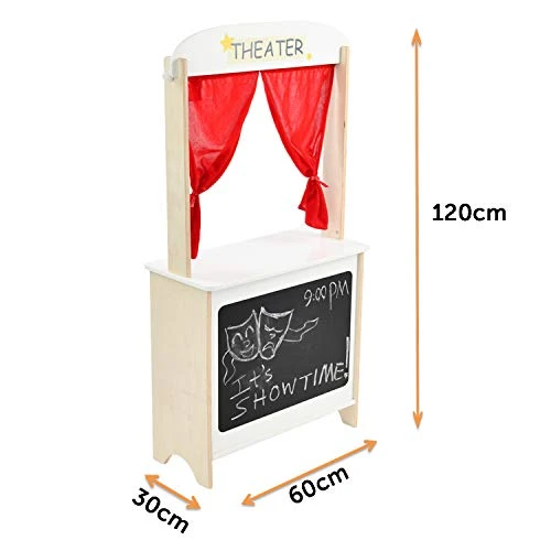 Labebe - Wood Puppet Theater, Flannel Curtain Puppet Stage Theater, 2-Sided Tabletop Puppet Stage Chalkboard, 2-in-1 Puppet Theater Reversible Play Store, Multi-Function Theater For Ages 3 And Up 5 Labebe - Wood Puppet Theater, Flannel Curtain Puppet Stage Theater, 2-Sided Tabletop Puppet Stage Chalkboard, 2-in-1 Puppet Theater Reversible Play Store, Multi-Function Theater For Ages 3 And Up - Image 4