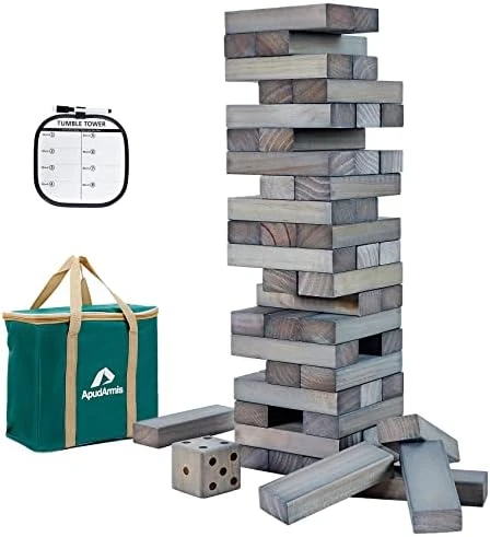 ApudArmis Giant Tumble Tower (Stack From 2Ft To Over 4.2Ft), 54 PCS Pine Wooden Stacking Timber Game With 1 Dice Set - Classic Block Giant Outdoor Game For Teens Adults Family (Gray) 10 ApudArmis Giant Tumble Tower (Stack From 2Ft To Over 4.2Ft), 54 PCS Pine Wooden Stacking Timber Game With 1 Dice Set - Classic Block Giant Outdoor Game For Teens Adults Family (Gray) - Image 8