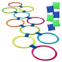 GOODLYSPORTS 2-in-1 Hopscotch & Bean Bag Toss Combine Hop Scotch Ring Game (20Pc) With Bean Bag Toss Game (6Pc)- Educational And Learning Activities For Kids.