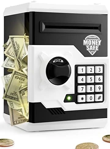 PLAYSHEEK Piggy Bank For Girls Boys Large Electronic Money Coin Banks With Password Protection, Automatic Paper Money Scroll Saving Box, Great Gift For Kids (Black-Red) 9 PLAYSHEEK Piggy Bank For Girls Boys Large Electronic Money Coin Banks With Password Protection, Automatic Paper Money Scroll Saving Box, Great Gift For Kids (Black-Red) - Image 7
