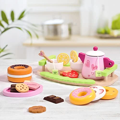 Atoylink 33 Pcs Wooden Tea Set For Little Girls Toddlers Toy Tea Party Sets Kids Pretend Play Kitchen Accessories Cute Play Food Birthday Gift (Pink) 7 Atoylink 33 Pcs Wooden Tea Set For Little Girls Toddlers Toy Tea Party Sets Kids Pretend Play Kitchen Accessories Cute Play Food Birthday Gift (Pink) - Image 5
