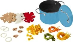 HABA Cooking Set Pasta Time - Realistic Metal Pot With Assortment Of Pretend Felt Pasta And Toppings