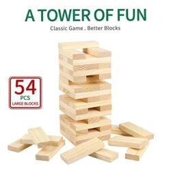 Steventoys Tumble Tower Set, 54PCS Large Timber Game With Storage Bag, Wooden Stacking Games For Kids Adults And Family, Outdoor And Indoor Play -Folkmanis Toys Shop 41PigdD33jL