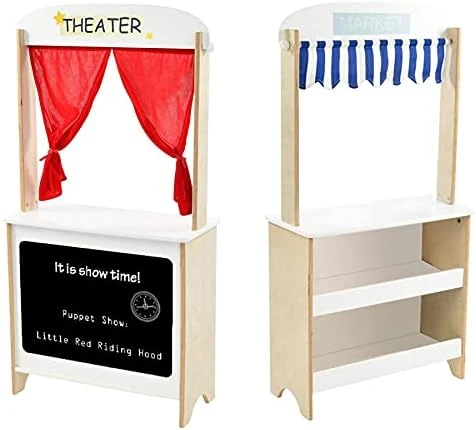 Labebe - Wood Puppet Theater, Flannel Curtain Puppet Stage Theater, 2-Sided Tabletop Puppet Stage Chalkboard, 2-in-1 Puppet Theater Reversible Play Store, Multi-Function Theater For Ages 3 And Up 7 Labebe - Wood Puppet Theater, Flannel Curtain Puppet Stage Theater, 2-Sided Tabletop Puppet Stage Chalkboard, 2-in-1 Puppet Theater Reversible Play Store, Multi-Function Theater For Ages 3 And Up - Image 6