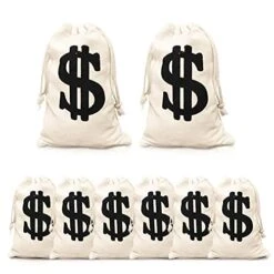 Canvas Money Bag Prop Pack Of 8 – Coin Bags For Bank – Durable And Comfortable – Game For Kids, Ideal For Party Favors, Movie Props, Cosplay, Halloween