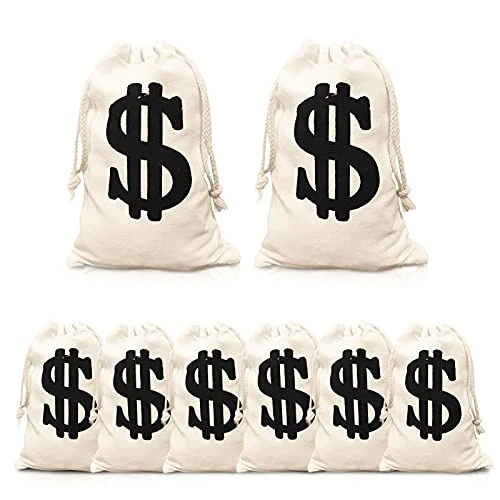 Canvas Money Bag Prop Pack Of 8 – Coin Bags For Bank – Durable And Comfortable – Game For Kids, Ideal For Party Favors, Movie Props, Cosplay, Halloween 3 Canvas Money Bag Prop Pack Of 8 – Coin Bags For Bank – Durable And Comfortable – Game For Kids, Ideal For Party Favors, Movie Props, Cosplay, Halloween