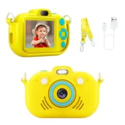Kids Camera, Digital Camera For Kids 36M 2.7K Video Recorder With Fill-in Light, Automatic Shut-Down, 2.0 Inch Screen, Video Camera Christmas Birthdays For Girls Boys Toddlers Age 3 4 5 6 7 (Yellow)
