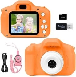 Ainiv Kids Camera, Kids Selfie Camera For Boys And Girls, Digital Camera With Photo Stickers And Puzzle Games, Boys And Girls Gifts, With 32GB SD Card, 2.0 Inch IPS Screen 1080P Video Camcorder-Orange -Folkmanis Toys Shop 41Q1TH7dIHL. AC