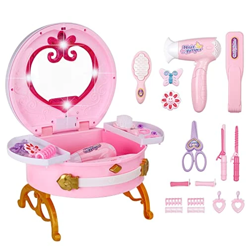 Portable Princess Vanity With Magic Mirror, Kids Makeup Vanity & Styling Tools, Lights And Sounds, Girls Toys Gifts For 3-12 Year Old Kids Toddler Birthday Gift 4 Portable Princess Vanity With Magic Mirror, Kids Makeup Vanity & Styling Tools, Lights And Sounds, Girls Toys Gifts For 3-12 Year Old Kids Toddler Birthday Gift - Image 2