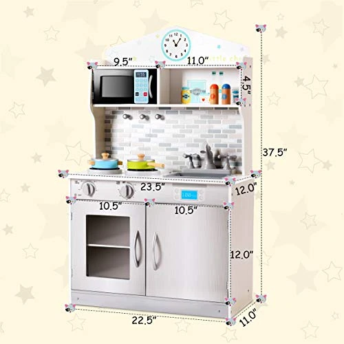 HONEY JOY Kids Kitchen Playset, Pretend Play Kitchen For Toddlers, Removable Sink, Microwave, Cookware, Large Storage Cabinet, Wooden Little Chef Toy Kitchen Set, Gift For Boys Girls 3+ (Gray) 6 HONEY JOY Kids Kitchen Playset, Pretend Play Kitchen For Toddlers, Removable Sink, Microwave, Cookware, Large Storage Cabinet, Wooden Little Chef Toy Kitchen Set, Gift For Boys Girls 3+ (Gray) - Image 4