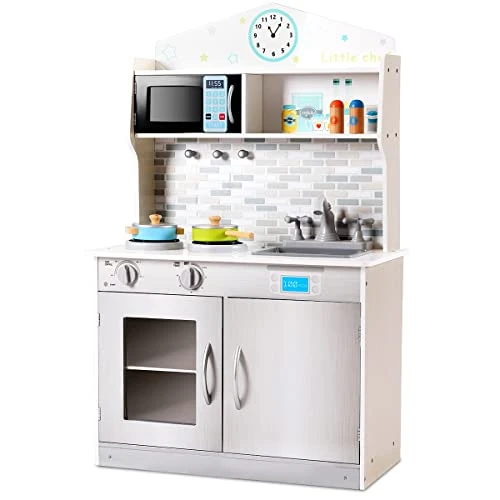 HONEY JOY Kids Kitchen Playset, Pretend Play Kitchen For Toddlers, Removable Sink, Microwave, Cookware, Large Storage Cabinet, Wooden Little Chef Toy Kitchen Set, Gift For Boys Girls 3+ (Gray) 3 HONEY JOY Kids Kitchen Playset, Pretend Play Kitchen For Toddlers, Removable Sink, Microwave, Cookware, Large Storage Cabinet, Wooden Little Chef Toy Kitchen Set, Gift For Boys Girls 3+ (Gray)