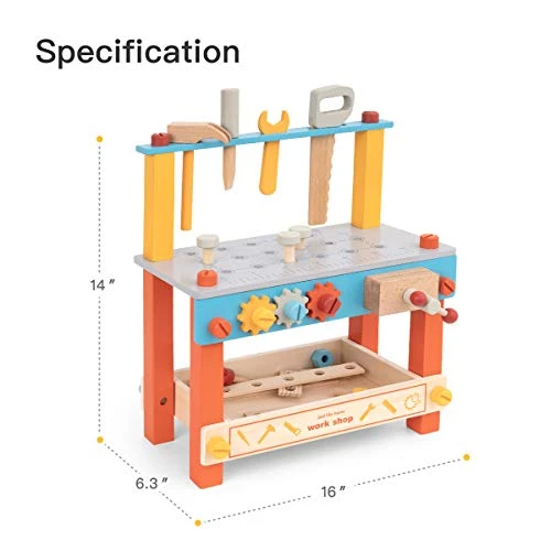 ROBUD Wooden Play Tool Workbench Set For Kids Toddlers, Construction Tool Playset Toys Gift For Boys Girls 4 ROBUD Wooden Play Tool Workbench Set For Kids Toddlers, Construction Tool Playset Toys Gift For Boys Girls - Image 2