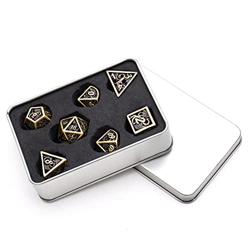 Hollow Metal DND Game Dice Dragon Design Ancient Iron 7Pcs Set For Dungeons And Dragons RPG MTG Table Games D&D Pathfinder Shadowrun And Math Teaching (with Metal Case) 3 Hollow Metal DND Game Dice Dragon Design Ancient Iron 7Pcs Set For Dungeons And Dragons RPG MTG Table Games D&D Pathfinder Shadowrun And Math Teaching (with Metal Case)