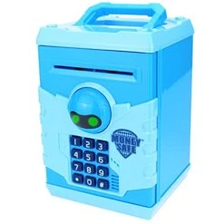 Yoego Cool Robot Electronic Password Piggy Bank - Great Gift Toy For Kids With Fun Lights & Sound Effects, Automated Bill Feeder, Coin Slot, PIN Protection & More, For Boys & Girls (Light Blue)