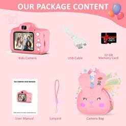ACHSON’s Selfie Kids Camera, Christmas Birthday Gifts For Girls Age 3-9, HD Digital Video Cameras For Toddler, Portable Toy For 3 4 5 6 7 8 9 Year Old Girl With 32GB SD Card & Bunny Bag -Pink -Folkmanis Toys Shop 41RnXEoskKL