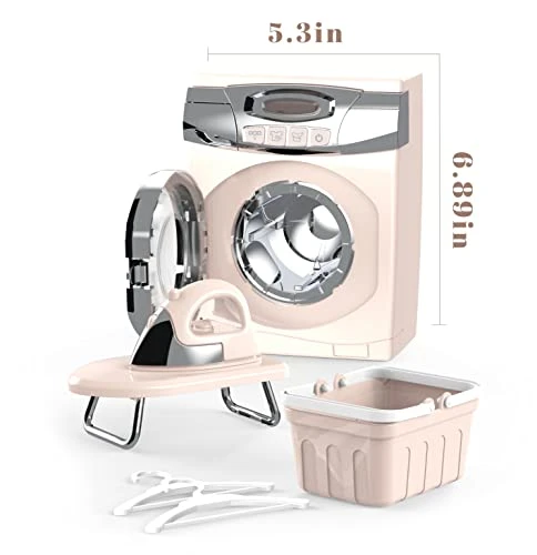 BRIGPICIOUS Toy Washing Machine Laundry Set For Kids,Pretend Toy Play Washer And Dryer Set Laundry Playset Machine For Kids,Toy Toddler Mini Washing Machine Little Washer(Apricot) 4 BRIGPICIOUS Toy Washing Machine Laundry Set For Kids,Pretend Toy Play Washer And Dryer Set Laundry Playset Machine For Kids,Toy Toddler Mini Washing Machine Little Washer(Apricot) - Image 2