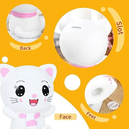 H&W Kitten Money Bank (Pink), Shatterproof Cat Piggy Bank, First Coin Bank, Best Christmas Birthday For Kids Boys Girls Home Decoration (WK19-D3) 3 H&W Kitten Money Bank (Pink), Shatterproof Cat Piggy Bank, First Coin Bank, Best Christmas Birthday For Kids Boys Girls Home Decoration (WK19-D3)