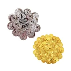 Alasum 200pcs Pirate Gold Coin Vintage Pirate Accessories Metal Coins Gold Treasure Coins Plastic Game Coins Golden Game Coins Funny Game Coins Simulation Gold Coins Photo Prop