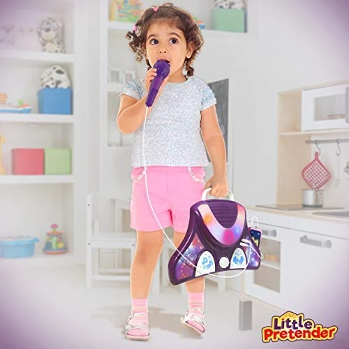 Little Pretender Kids Karaoke Machine With 2 Microphones And Adjustable Stand, Music Sing Along With Flashing Stage Lights And Pedals For Fun Musical Effects 8 Little Pretender Kids Karaoke Machine With 2 Microphones And Adjustable Stand, Music Sing Along With Flashing Stage Lights And Pedals For Fun Musical Effects - Image 6