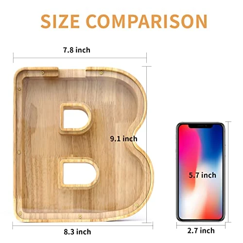 WOOD CITY Letter Piggy Bank For Adults Boys Girls Kids, Wooden 9 Inch Large Personalized Bills And Coins Bank Money Box, Customized Name DIY Creative Gift For Real-Money, Alphabet Decorations (B) 4 WOOD CITY Letter Piggy Bank For Adults Boys Girls Kids, Wooden 9 Inch Large Personalized Bills And Coins Bank Money Box, Customized Name DIY Creative Gift For Real-Money, Alphabet Decorations (B) - Image 2