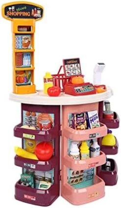 ETHY Kids Grocery Store Playset -Supermarket Shopping Toy Light Music | Full Set Grocery Store Playset Gift Kids 3~7 Year Old Girls Boys (Plastic), Purple (Kids Grocery Store Selling Stand) -Folkmanis Toys Shop 41Tn5Jfez2L. AC 1