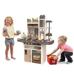 Play Kitchen- Kitchen Playset Pretend Food - Toy Accessories Set W/Real Sounds & Light, Play Sink, Cooking Stove With Steam, 65 PCS For Toddlers Kids 37 Inch, Girls & Boys（1-5 Years） -Folkmanis Toys Shop 41WG2fyasSL
