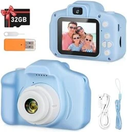 Zeacool Kids Camera,HD Digital Video Camera,Childrens Toys For 3 4 5 6 7 8 9 Year Old Boys/Girls,Selfie Camera For Kids,Christmas Birthday Gifts With 32GB SD Card(Blue) -Folkmanis Toys Shop 41WVw53gsdL. AC