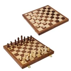 SOPHREPT Magnetic Handmade Wooden Travel Chess Set &Checkers Set 2 In 1 Folding Game Chessboard Toy Set With Storage Slot/Instruction Manual/Storage Bag, For Kids And Adults -Folkmanis Toys Shop 41WZCK7e6FL