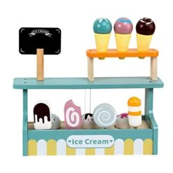 Wooden Ice Cream Toy Play Set, Ice Cream Truck Shop Stand Toys For Toddlers, Montessori Play Kitchen Accessories Wooden Food Set For Kids, Pretend Play For Toddlers