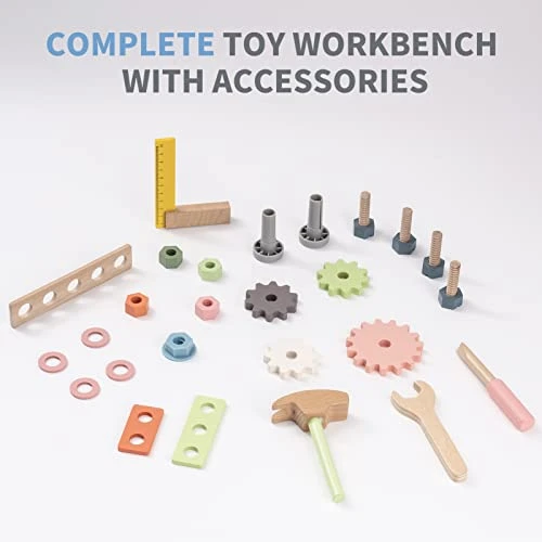 ROBUD Mini Wooden Play Tool Workbench Set For Kids Toddlers - Construction Toys Gift For 18 Months 2 3 4 5 Years Old Boys Girls 7 ROBUD Mini Wooden Play Tool Workbench Set For Kids Toddlers - Construction Toys Gift For 18 Months 2 3 4 5 Years Old Boys Girls - Image 5