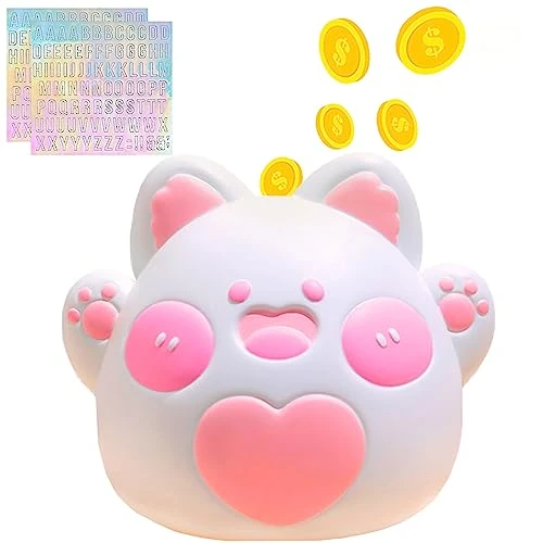 Piggy Bank, Briuhap Cute Cat Piggy Bank For Girls Boys, Unbreakable Plastic Money Coin Bank With DIY Letter Stickers, Great Gifts For Birthday, Christmas, Baby Shower (White) 3 Piggy Bank, Briuhap Cute Cat Piggy Bank For Girls Boys, Unbreakable Plastic Money Coin Bank With DIY Letter Stickers, Great Gifts For Birthday, Christmas, Baby Shower (White)