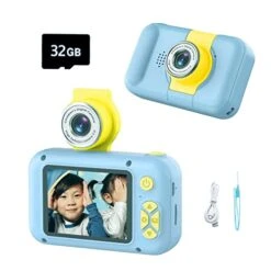 DEVA Kids Digital Camera For Girls/Boys,FILP Len Camera Toy For Toddler,HD 1080P Video/with 32GB SD Card/Selfie Camera, Christmas Birthday Gifts Toys Camera For Kids，Blue