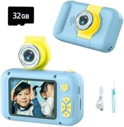 DEVA Kids Digital Camera For Girls/Boys,FILP Len Camera Toy For Toddler,HD 1080P Video/with 32GB SD Card/Selfie Camera, Christmas Birthday Gifts Toys Camera For Kids，Blue -Folkmanis Toys Shop 41ZZMh9kq1L. AC